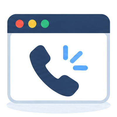 A browser window with a phone handset inside, the landing page match icon