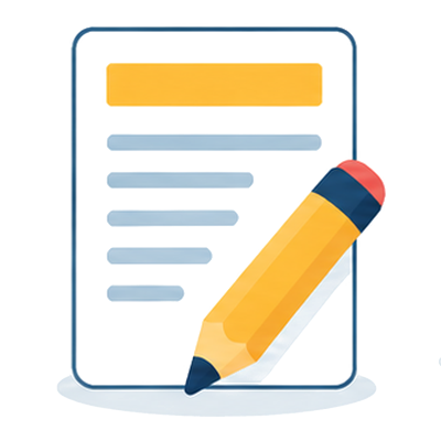 A page with a headline bar and a pencil, the articles written to a spec icon