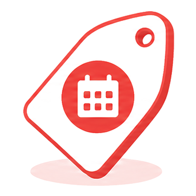 A price tag with a red date stamp, the seasonal offer series icon